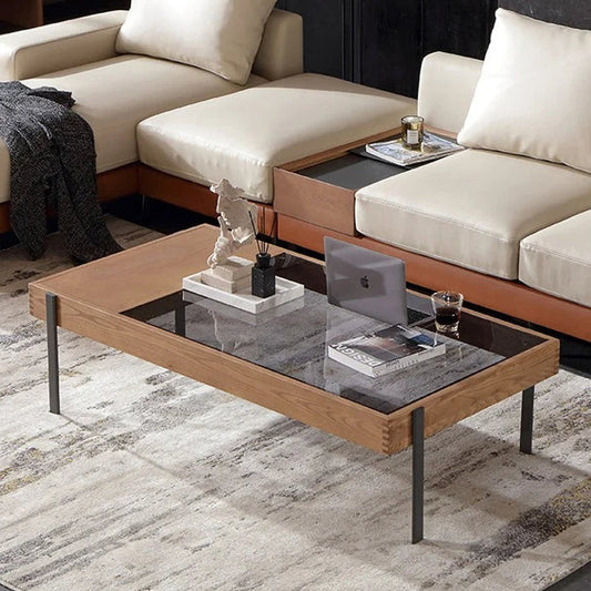 Coffee table with wooden and glass top