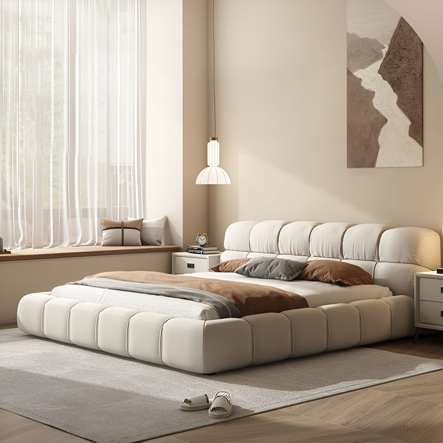 bed with luxurious fabric