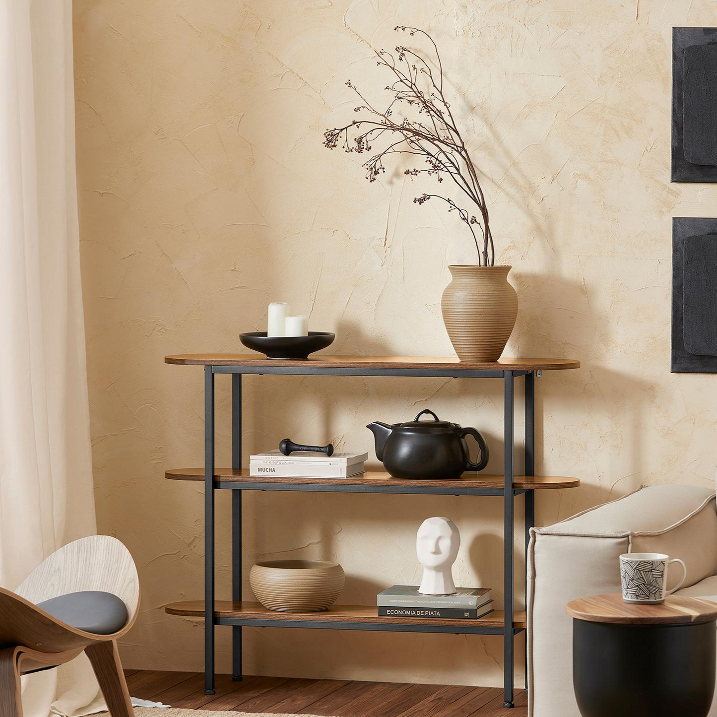 Distinctive three-shelf console