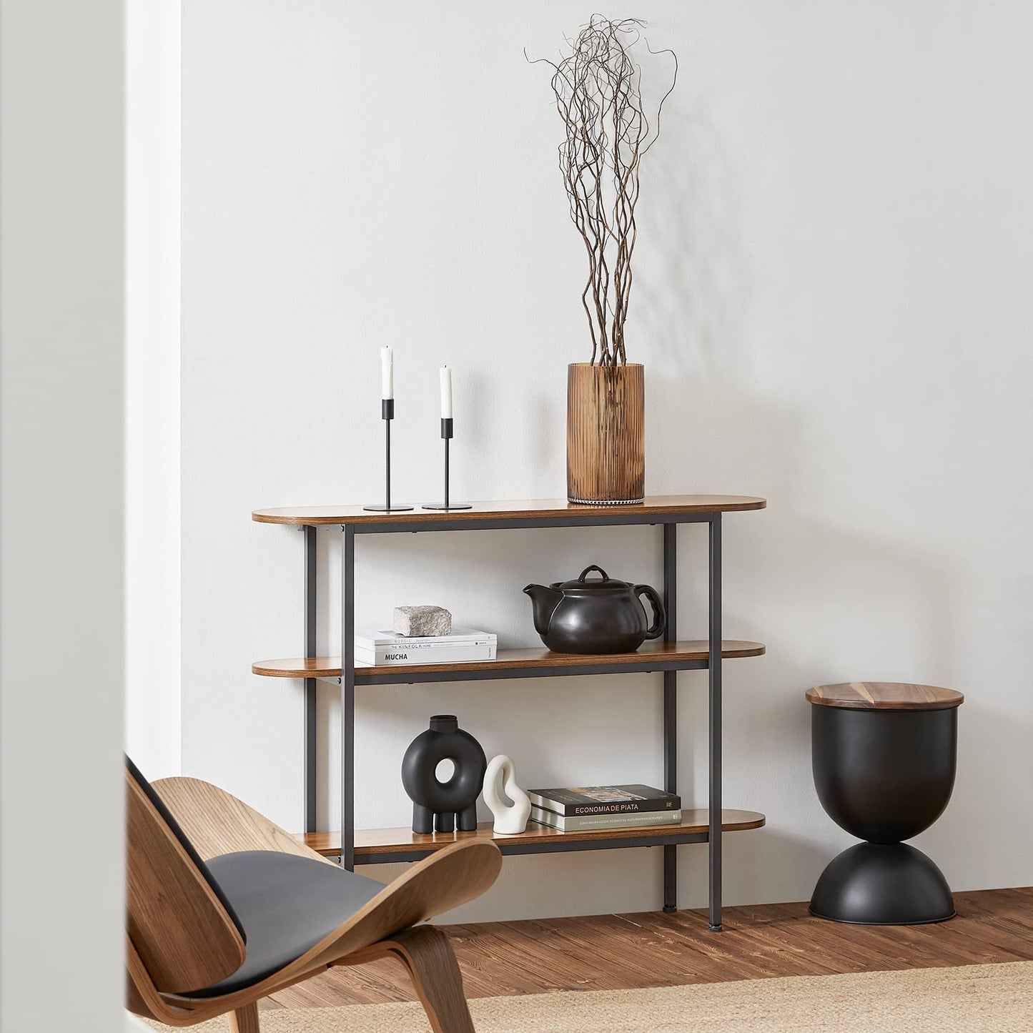 Distinctive three-shelf console