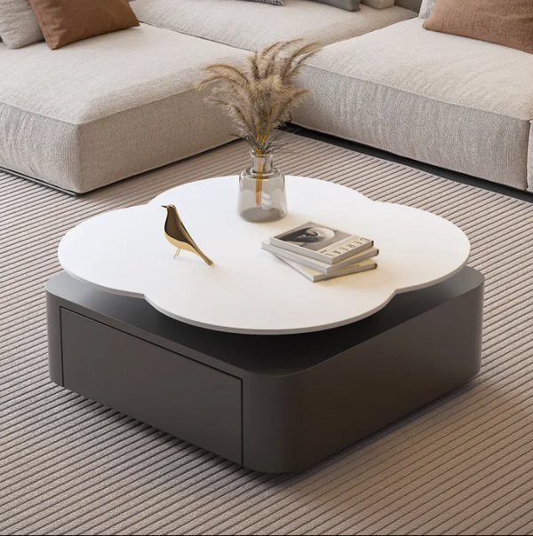 A table with a distinctive flower design