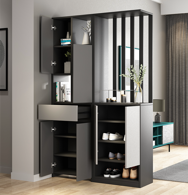 wall partition with cabinet